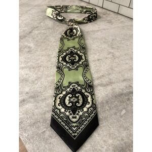 Karl Knox Tie Mens OS Green Paisley Medallion Baroque Formal Hand Made Necktie